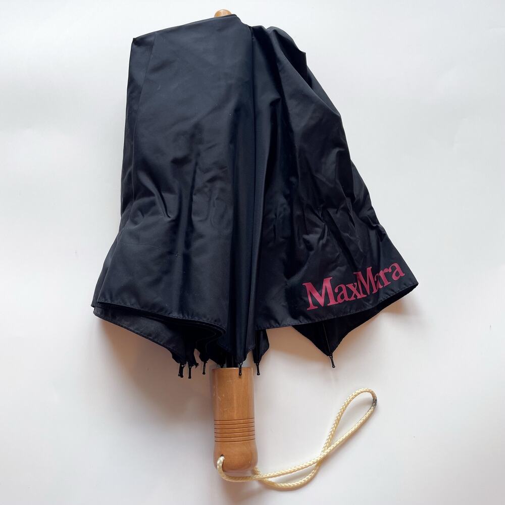 Max Mara Black Folding Umbrella Wood Handle